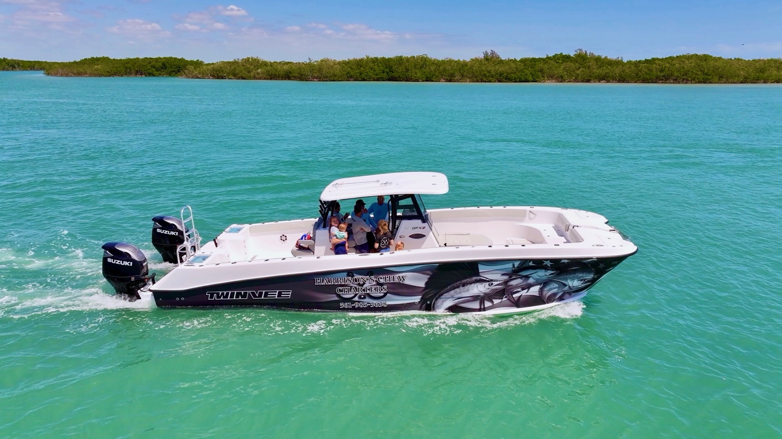 Harrison's Chew Charters boat on Florida water